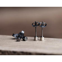 925 Sterling Silver Black Color Mini Stud Earrings Geomtric Design